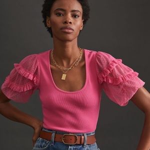 Anthropologie Mauve Hot Pink Ruffled Top Tee Plus 2x